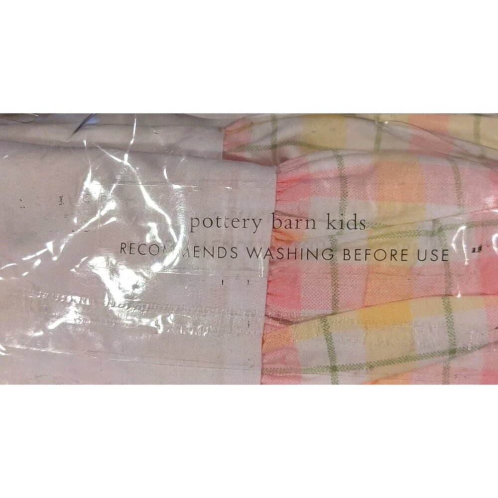 Pottery Barn Kids Crib Dust Ruffle Bed Skirt Plaid Pink Cotton Spring Percale - Picture 10 of 11